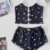 Pijama camisola de coração fino para e-commerce transfronteiriço para mulheres, conjunto de duas peças com shorts de coração e laço doce, roupa de casa