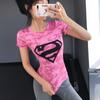 Mallas de murciélago Superman para mujer, ropa deportiva de entrenamiento del Capitán América, camiseta de manga corta ajustada elástica para entrenamiento de yoga para mujer