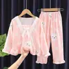 Pijama das meninas estilo coreano princesa infantil manga comprida primavera e outono bonito dos desenhos animados menina terno homewear das crianças médias e grandes