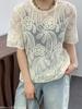 2025 Verano Nuevo Estilo Perezoso Crochet Cuello Redondo Camiseta de Manga Corta Moderna Estilo Coreano Reductor de Edad Elegante Top Holgado para Mujer