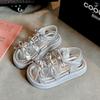 Sapatos de Princesa para Crianças Sandálias para Meninas Moda Verão 2025 Novos Sapatos de Praia com Laço para Meninas Pequenas Sapatos Casuais