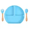 En Stock Vajilla Infantil Compartimentada Tazón de Silicona con Ventosa para Bebé Cuchara para Bebé Plato de Silicona con Popote Integrado