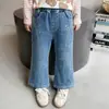 Pantalones de Mezclilla Acampanados Bordados para Niñas, Estilo Primavera y Otoño, Elegantes Pantalones de Algodón Ligeramente Elásticos para Niños Pequeños en Otoño