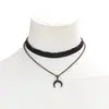 Collar con colgante de luna de doble capa de terciopelo para joyería transfronteriza europea y americana, diseño de nicho, collar de moda al por mayor