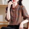Camisa Feminina Estampada Retrô da Moda Verão Novo Estilo Elegante Solta Cobrindo a Barriga Manga Três Quartos Camisa Estilo Ocidental para Mães de Meia Idade