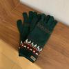 Guantes de lana tejida jacquard de dos piezas desmontables color rojo navideño para mujer, otoño e invierno, a prueba de frío, cálidos, para montar, pantalla táctil