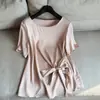 Camiseta de Manga Corta de Doble Crepé de Seda de Morera 2026, Blusa con Lazo Asimétrico Delantero Corto y Trasero Largo al por Mayor H01Et96117