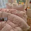 Juego de Cuatro Piezas de Terciopelo de Leche Engrosado con Relieve Otoño e Invierno Caliente Juego de Terciopelo con Bordes Fruncidos Juego de Tres Piezas para Dormitorio Regalo