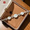 Pulsera de Lujo con Diamantes Completos, Plata Chapada Blanca Hielo, Incrustaciones de Calcedonia Verde, Ágata Rosa, Pulsera de Jade para Mujer, Suministro en Vivo