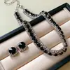 Conjunto de Brincos Quadrados Geométricos e Colar Estilo Europeu e Americano com Strass Coloridos, Corrente de Clavícula Fashion, Joias de Luxo Leve de Alta Qualidade