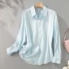 Camisa Drapeada de Cor Sólida para Deslocamento, Nova Camisa Fina Solta de Manga Comprida, Jaqueta Casual da Moda, Top Versátil Estilo Coreano