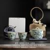 Juego Pequeño de Cerámica Azul y Flores Ru Kiln Antiguo, Olla Única Dos Tazas, Taza Rápida para Invitados, Juego de Té Portátil para Viaje