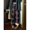 Pantalones de Lana de Cordero a Cuadros para Mujer, Pantalones Gruesos Forrados de Polar para Otoño e Invierno, Pantalones de Pierna Ancha Adelgazantes de Cintura Alta Estilo Coreano, Pantalones Casuales Retro