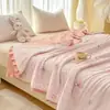 Colcha de verano de gasa de doble capa 100% algodón con estampado de encaje francés estilo coreano 2026 para madres y bebés, colcha refrescante de verano estilo fresco y de princesa