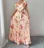 Vestido Largo Estampado Floral de Verano 2026 con Mangas Volantes y Cuello en V Estilo Europeo y Americano Elegante Romántico Vestido Plisado