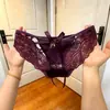 Calzones de Encaje Sexy con Forma de Campana para Mujer, de Tiro Bajo con Calados y Moño Triángulo Atractivo en Color Púrpura Estilo Francés