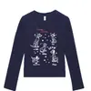 Nova Blusa de Manga Longa Cartoon Fofa Dálmata para Primavera e Outono Feminina Ombro a Ombro Gola Redonda Roupa de Fora Casual Camisa Versátil para Usar por Baixo