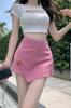 Saia Rosa Puro Desejo Estilo Hong Kong Feminina Verão Design Sense Irregular Linha A Saia Ins Hot Girl Saia Cintura Alta