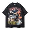 Camiseta de Cantor Europeu e Americano Estampada Spray Direto Lavada Solta High Street Retrô Manga Curta para Homens e Mulheres Verão Transfronteiriça