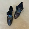 Sandalias de Piel de Oveja Súper Suave Estilo Ballet con Tira Cruzada y Tacón Grueso, Punta Cerrada para Mujer, Diseño Hueco, Boca Baja, Tacón Alto, Zapatos de Salón Mary Jane
