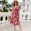 Desarrollo independiente del comercio exterior europeo y americano. Explosiones de Amazon AliExpress. Vestido rojo de verano con escote en V y cinturón de talla grande.