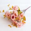 Atacado do Fabricante Flores Artificiais de Outono de Alta Qualidade 14 Cabeças Rosas Persas 7 Garfos Rosa Europeia Flores Artificiais de Seda