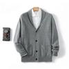 2025 Nuevo Suéter Cardigan de Lana 100% con Cuello de Fruta Verde para Primavera y Otoño Moda Masculina Casual de Punto Cachemir Chaqueta Versátil