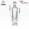 En stock al por mayor 30ml botella redonda recta base gruesa botella de base botella de loción tapa electrochapada bomba vidrio cosmético rellenado