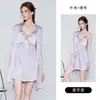 Camisón de Satén Sedoso Fruncido Estilo Palacio con Forma de Rosa, con Almohadillas en el Pecho y Bata Exterior de Malla, Conjunto de Ropa de Casa para Mujer 3209