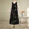 Vestido de Algodón y Seda de Marca de Alta Gama Estilo Étnico para Mujer, Nuevo Modelo de Verano, Bata para Mujeres de Mediana Edad y Mayores, Ropa para el Hogar