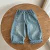 Conjunto de Ropa de Trabajo para Niños Otoño Nuevo Estilo Chaleco con Capucha Camisa de Mezclilla Pantalones Anchos Estampado de Tinta Conjunto de Tres Piezas Seguridad Clase A
