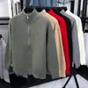 Cárdigan versátil de color liso transfronterizo para hombre, suéter grueso, chaqueta con cremallera y cuello alto cálida para primavera y otoño, prendas de punto para hombre