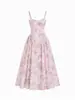 Vestido camisola con estampado floral estilo francés, vestido midi de hadas sin tirantes que ciñe la cintura y con bajo amplio para vacaciones, venta al por mayor transfronteriza