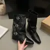 Botines de punta, plisados, para mujer, nueva colección otoño/invierno 2026, con hebilla de cinturón, tacón grueso, longitud hasta media pantorrilla, versátiles y estilizan, botas de montar