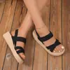 Sandalias para Mujer Moda de Comercio Exterior Ropa de Exterior Roma Transfronteriza Negro y Blanco Cuerda de Cáñamo Falsa Sandalias y Pantuflas para Mujer con Suela Gruesa Moda para Estudiantes Verano
