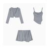 Conjunto de Três Peças, Novo Terno Coreano, Cardigã Feminino com Proteção Solar, Top Regata, Saia Plissada, Conjunto Completo