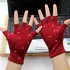 Nuevos guantes de mujer de medio dedo forrados de polar elásticos finos de terciopelo cálidos para trabajo mecanografía estudiantes escritura otoño e invierno lazo medio