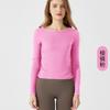 Ropa de Yoga Desnuda Europea y Americana de Otoño e Invierno, Top Deportivo Casual de Manga Larga para Fitness para Mujer con Cuello Redondo, Ajustado, Plisado y Agradable para la Piel
