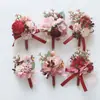 Art Accord 358 Artigos para Casamento Banquete Flor Artificial para Convidados Lapela do Noivo Flor de Mão Vermelho Rosa