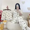 Pijama Popular Transfronterizo de Algodón Nube para Mujer Cárdigan Solapa Conjunto de Tres Piezas Pantalones Cortos Pantalones Largos Ropa de Casa Conjunto para Mujer