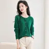 Casaco Cardigan para Primavera e Outono de 2026, Gola Redonda, Caimento Solto, Suéter Curto de Manga Longa, Camada Base Tricotada, Blusa de Tricô Feminina