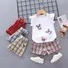 2026 Nuevo Estilo Conjunto de Verano para Niñas Dibujo Cuadros Manga Corta Dos Piezas Conjunto de Dos Piezas de Moda Ropa de Verano para Bebé