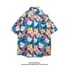 Camisa de Manga Corta de Nicho Ins de Moda para Hombre Verano Casual Playa Estampada Street Holgada Top de Media Manga