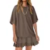 Comércio Exterior Transfronteiriço Amazon Europa e América 2026 Moda Casual Feminina Gola Redonda Camiseta Solta Saia Curta com Cintura Elástica Roupa para Casa