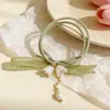 Elástico de Cabelo Flor de Lírio do Vale com Pingentes, Scrunchie Floral, Elástico de Cabelo para Meninas, Acessório de Cabelo