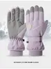 Luvas de Esqui Femininas para Outono e Inverno, Forradas com Fleece e Espessadas, à Prova de Vento e Quentes para Ciclismo, Luvas de Fleece Fofas para Exterior Compatíveis com Tela Sensível ao Toque