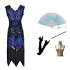 S-4XL Vestido de Fiesta de Noche Retro Gatsby de los Años 1920 Europeo y Americano Vestido de Lentejuelas y Flecos con Doble Escote en V