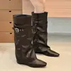 2026 Nuevas Botas Largas Francesas Retro con Hebilla, Punta Fina, Tacón Grueso, Desmontables de Dos Usos, Adelgazantes, Botas de Moda con Temperamento para Mujer