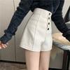 Primavera y Verano 2022 Blanco Roto Combinable Pantalones Cortos para Estudiante Mujer Cintura Alta Combinable Ajustado Pierna Ancha Pantalones para Botas