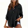 Camisa de Waffle de Manga Larga Casual Elegante Reductora de Edad Holgada Talla Grande para Mujeres Talla Grande, Venta al por Mayor Transfronteriza